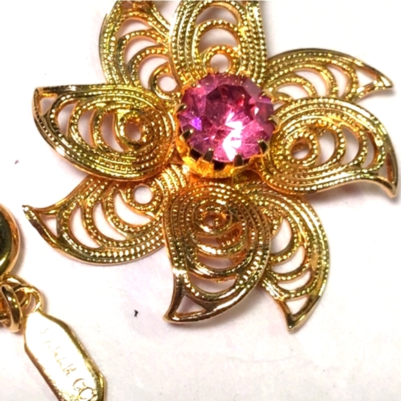 Vtg 1970s Sarah Coventry Field Flowers Pin Gold Filigree Necklace - Picture 3 of 5